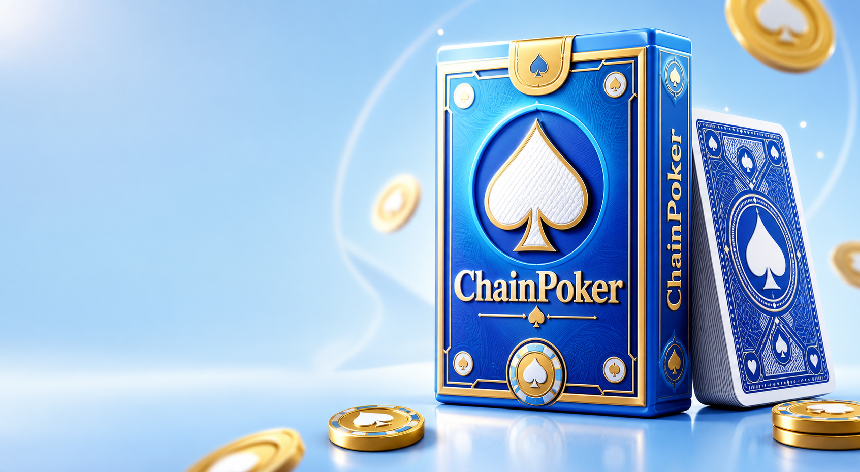 Blue and gold ChainPoker playing card box and deck