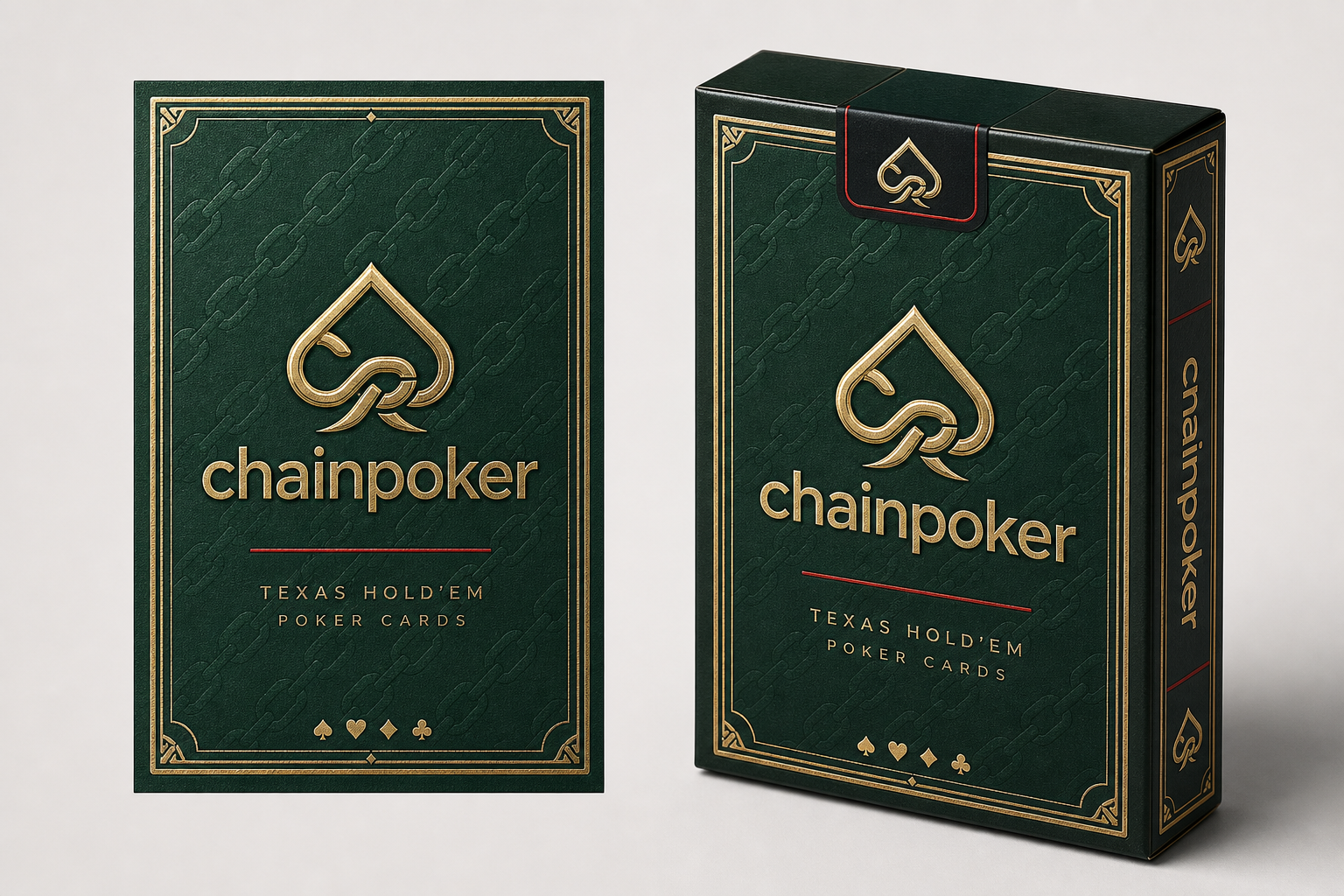 Green ChainPoker playing cards and tuck box