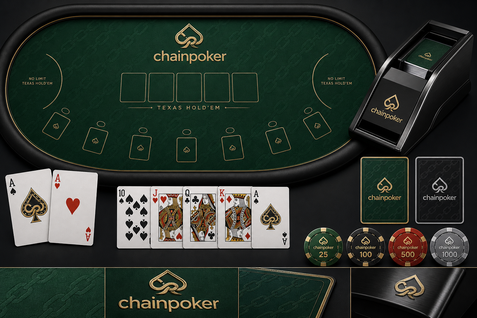 ChainPoker green poker table set with cards and chips